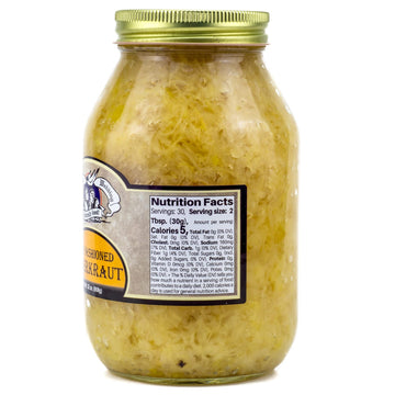 Amish Wedding Canned Sauerkraut, 32 Oz Glass Jar, 2 Pound Pack, USA Made