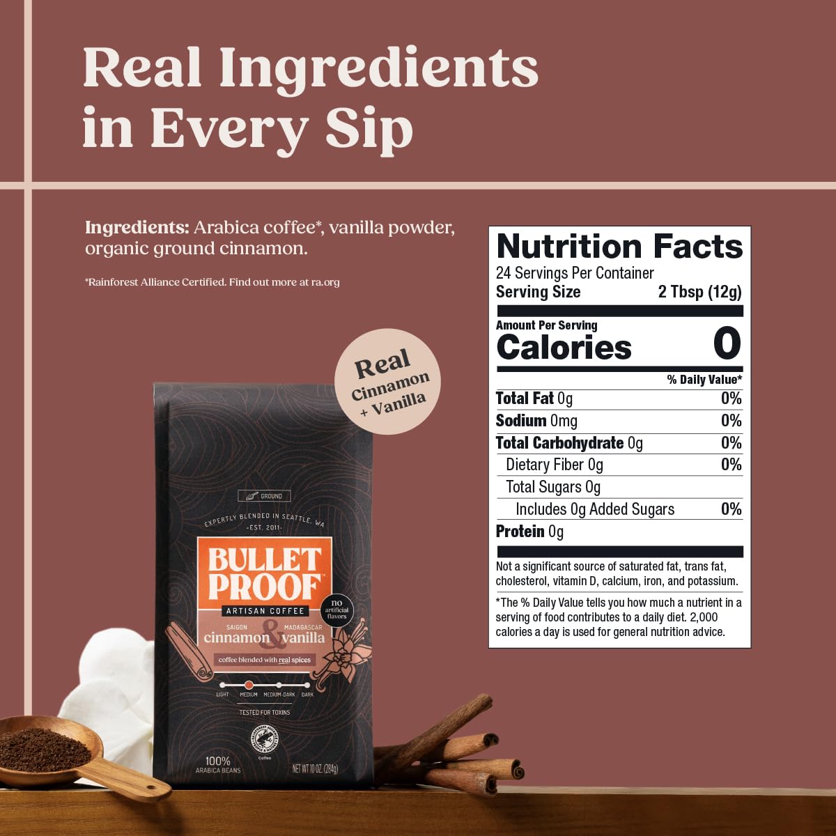 project pieceproof Cinnamon & Vanilla Flavored Ground Coffee 10 Ounces Medium Roast Clean Coffee Tested for Toxins No Artificial Flavors 100% Arabica Beans