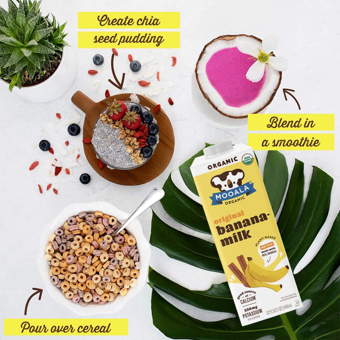 Mooala - Organic Original Bananamilk, 32 oz (Pack of 6) - Shelf-Stable, Non-Dairy, Nut-Free, Gluten-Free, Plant-Based Beverage