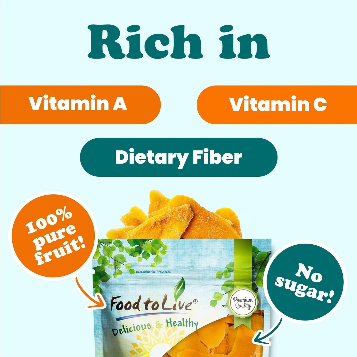 Food To Live Dried Mango Cheeks, 1 Pound - Premium Quality, Unsweetened, Unsulfured, And Preservative-Free. Naturally Gluten-Fre
