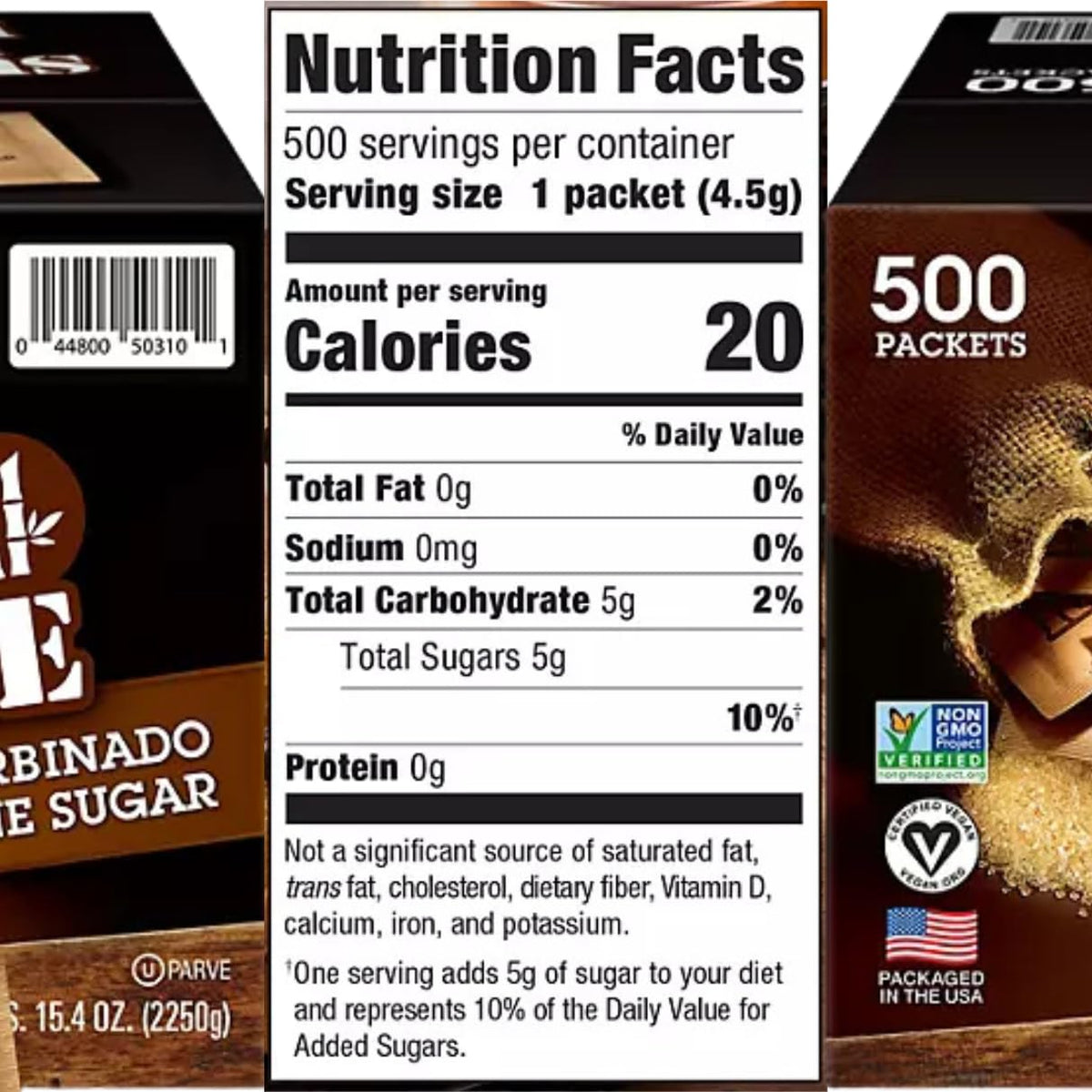 Organic Sugar in The Raw Raw Sugar Packets Natural Sweetener 500 Count Bulk Pack