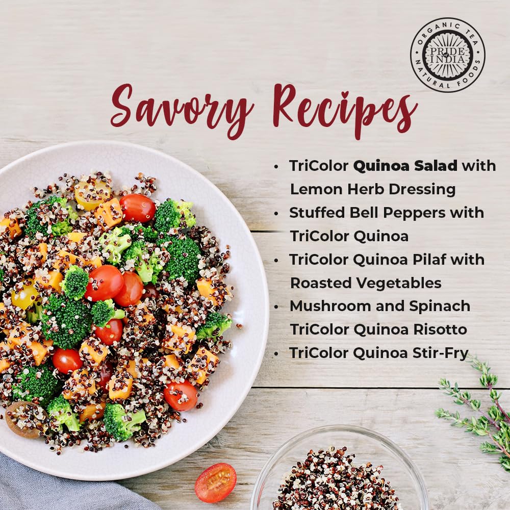 Pride Of India Quinoa - Natural Three Color, 100% Royal Bolivian, Protein Rich, 1.25 lb Jar
