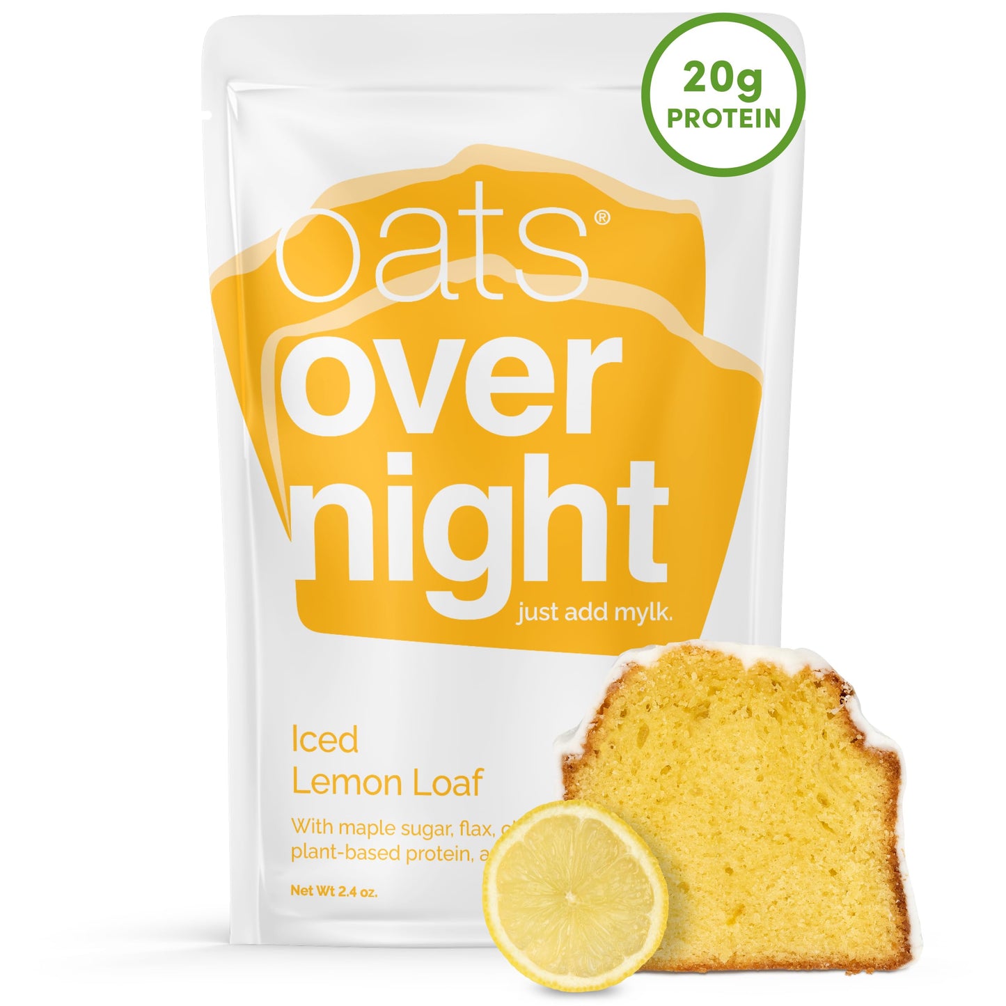 Oats Overnight Iced Lemon Loaf - Overnight Oats With 20G Plant-Based Protein High Fiber Breakfast Protein Shake - Vegan Gluten Free Oatmeal Non Gmo High Protein Oatmeal (2.4 Oz Per Meal) (8 Pack)