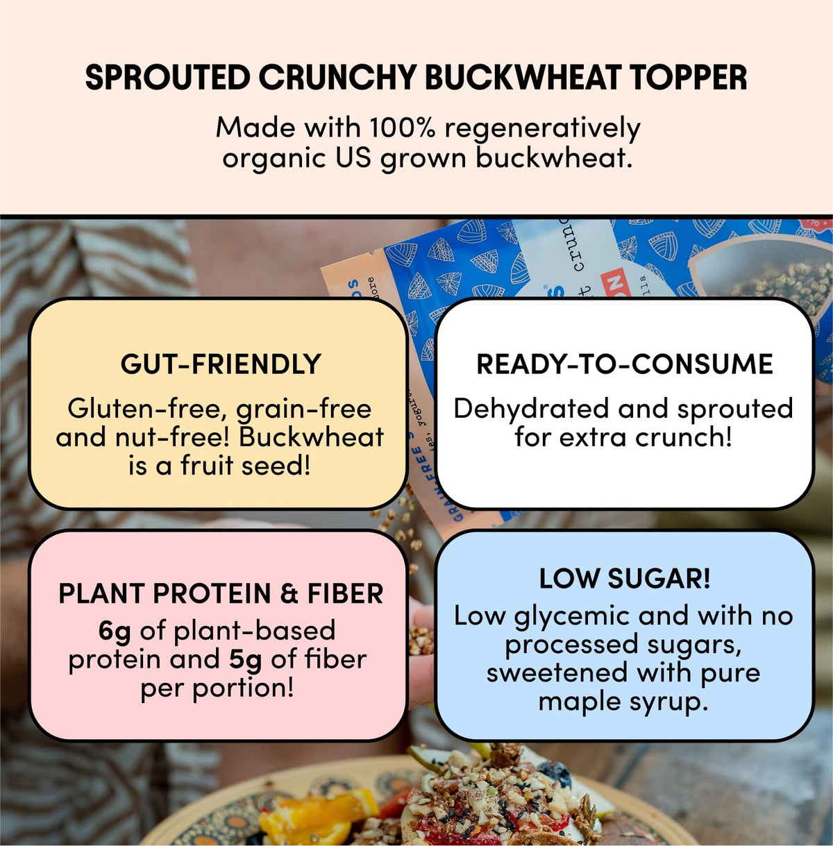 Lil Bucks Sprouted Regeneratively Grown Buckwheat Seeds- Paleo Cereal, Gluten-Free Granola, High in Protein, Low Sugar, Organic