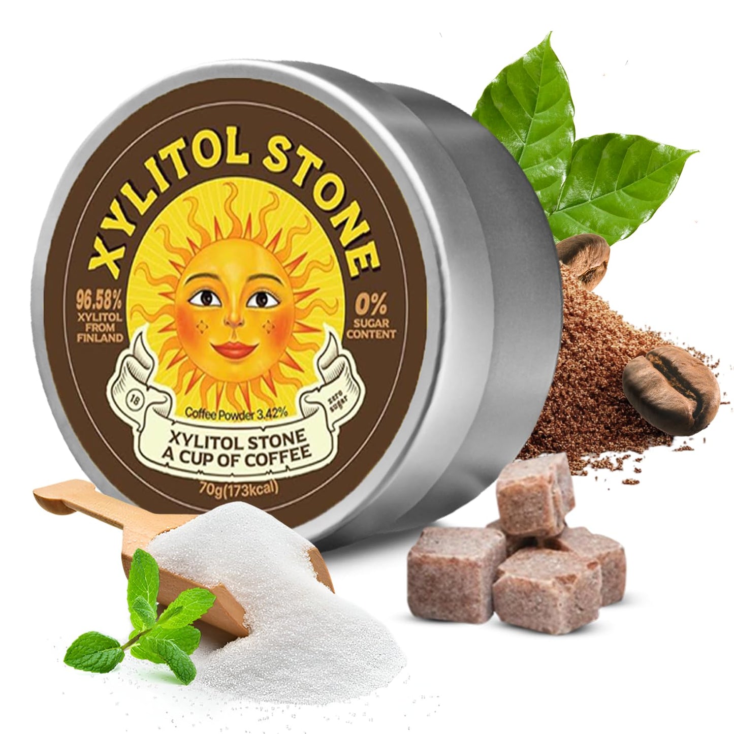 Xylitol Stone Sugar Free Candy - Vegan & Keto Friendly Unique Hard Candy Sugar-Free - 100% Natural Flavor Candies - Gluten Free & Non-Gmo Breath Freshener Low Calorie Mints - Coffee (Pack Of 1)