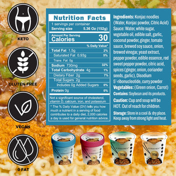 KLDSCP Shirataki Noodle Tom Yum Soup Cups- 12 Pack Konjac Angel Hair Pasta, Low Carb, Ready-to-Eat Tom Yum Noodle Broth, Low GI,