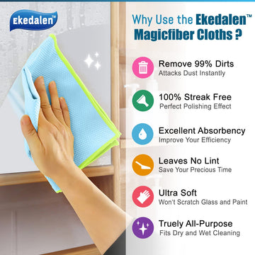 Ekedalen Miracle Microfiber Cleaning Cloths - Streak Free, Lint Free, 12x16, Light Grey, Reusable, Pack of 8 for Kitchen & Home