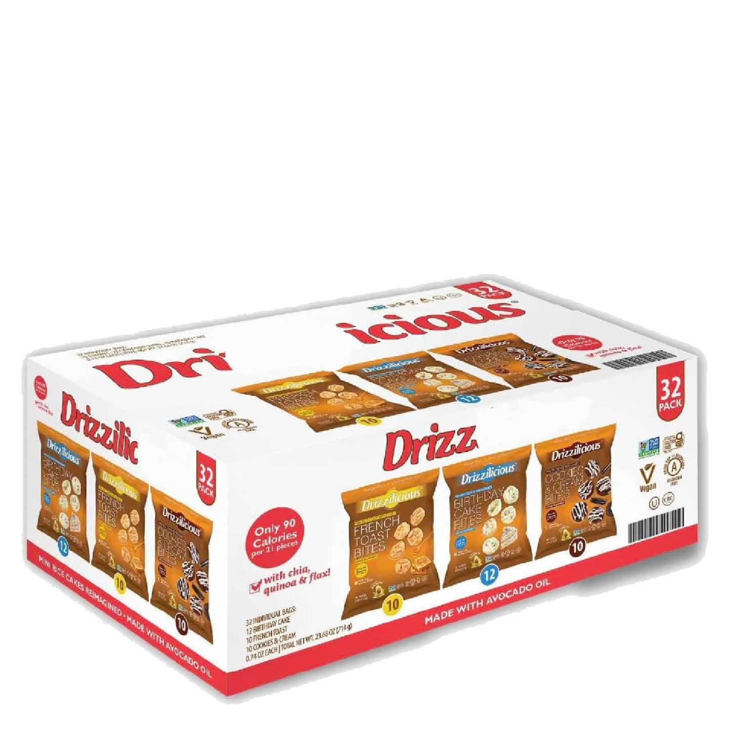 Mini Rice Cake Bites, Drizzi-licious Variety Pack, 32 Count, 0.74 Ounce Snacks (Pack of 1)