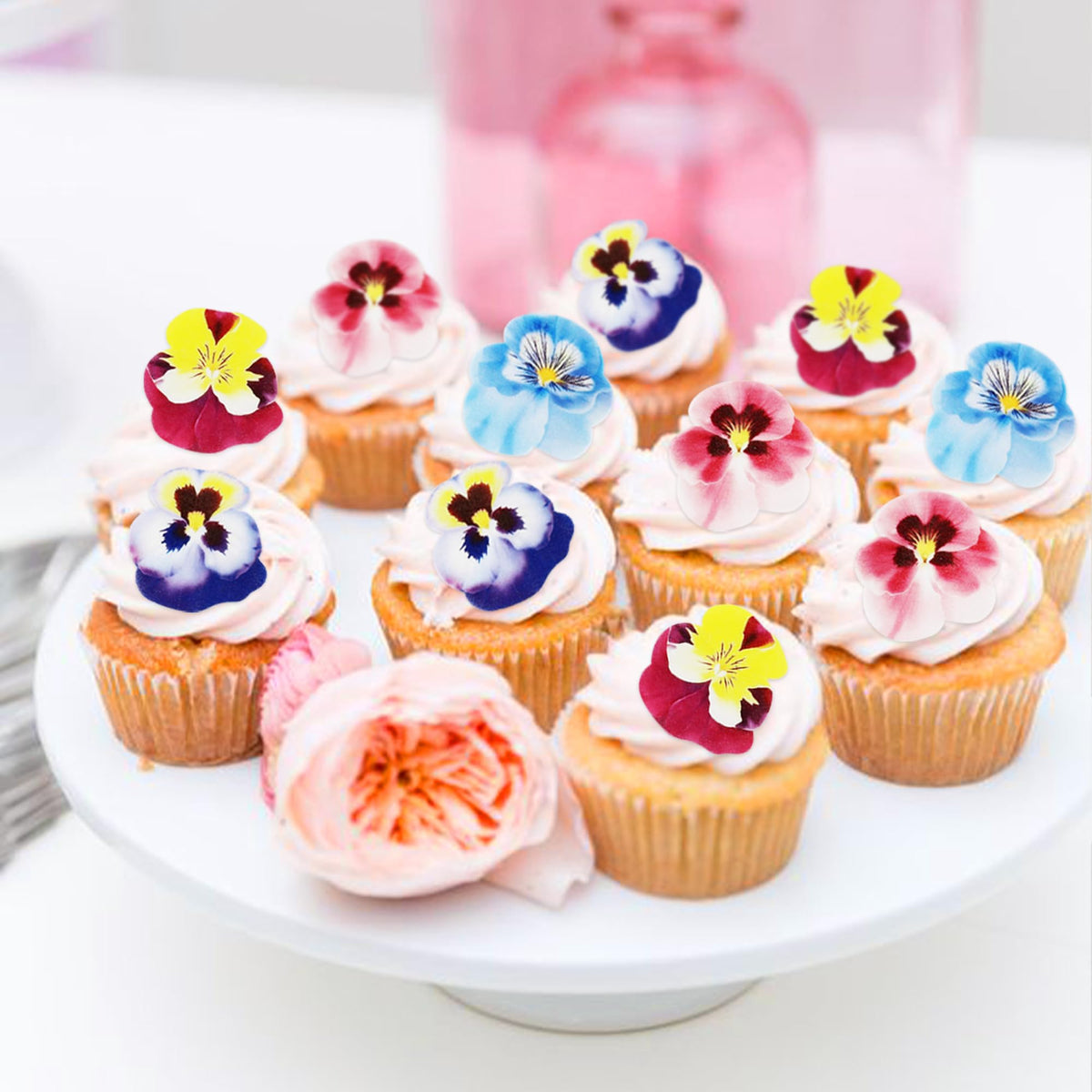 40 Pcs Edible Wafer Paper Flowers Cupcake Toppers Beautiful Flowers Cupcake Drink Topper Picks Edible Flowers Cupcake Decoration