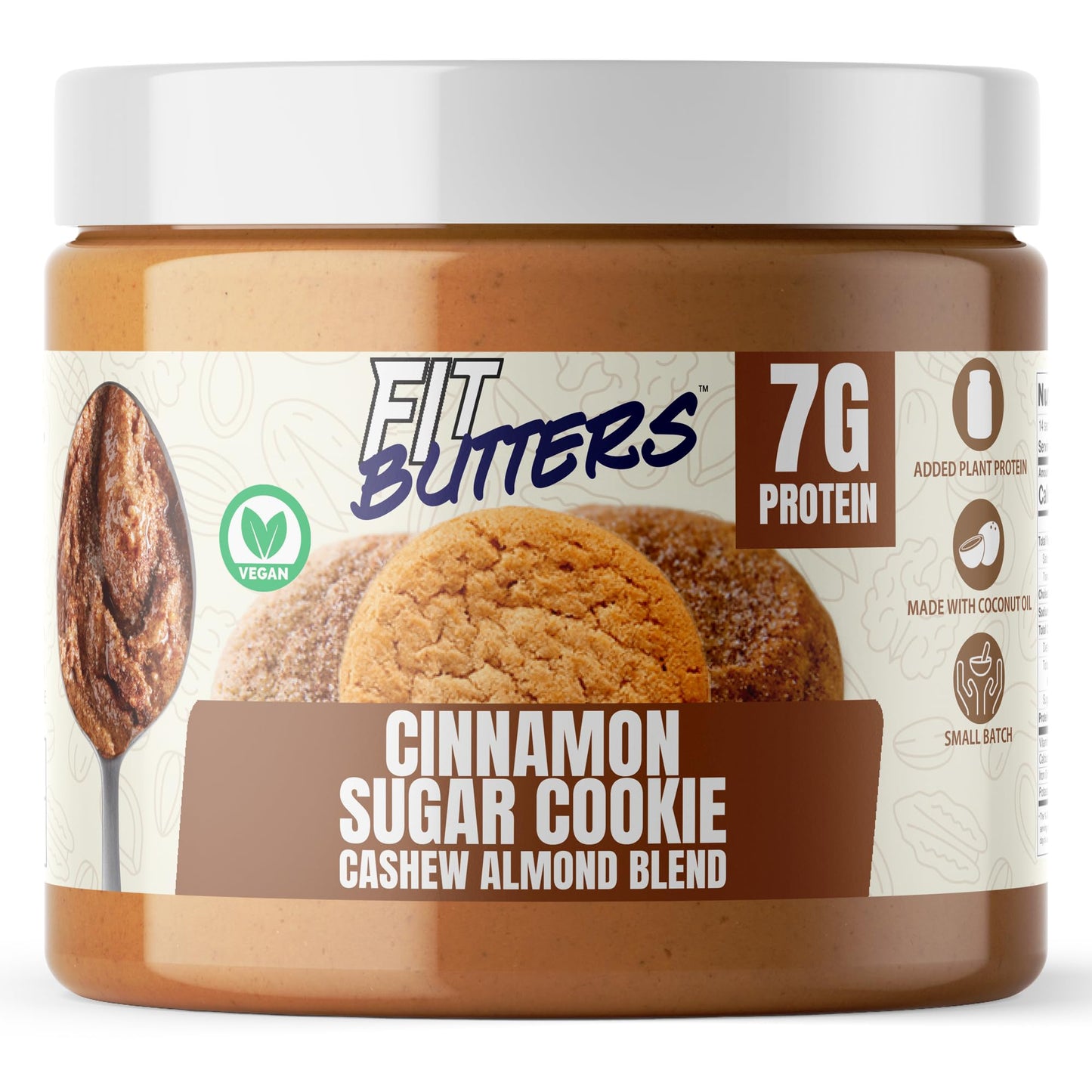 Fit Butters Cinnamon Sugar Cookie Cashew Almond Butter Vegan Spread - Added Protein And Coconut Oil Low Carb Low Sugar Gluten Free Complete Protein Dessert Flavored Nut Butter