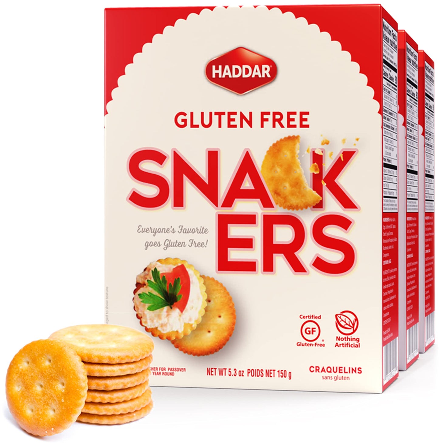 Haddar Gluten Free Snackers Crackers 5.3oz (3 Pack) Dairy Free, Thin & Airy Crackers, Kosher