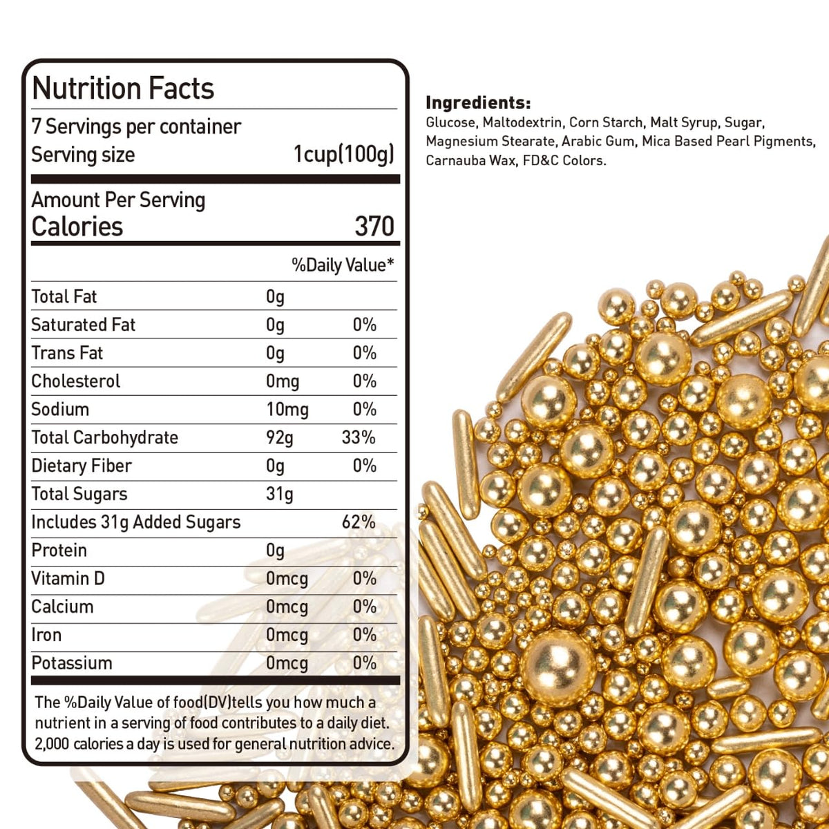 Dazzjoy Gold Pearl Rods Sprinkles, 130G/4.58Oz, Mix Size, Gold Sprinkles For Cupcake Decorating, Cupcake Toppers, Cake Decoratio