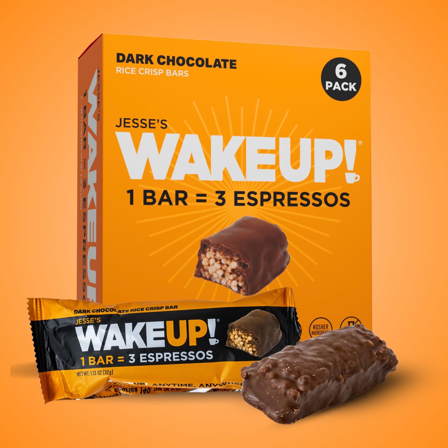 Wake Up!™ Chocolate Caffeinated Protein Bars – 350 Mg Clean Caffeine (1 Bar = 3 Espressos) • Vegan, Gluten-Free, Kosher • Plant-Based Energy + Protein • On-The-Go Focus & Endurance
