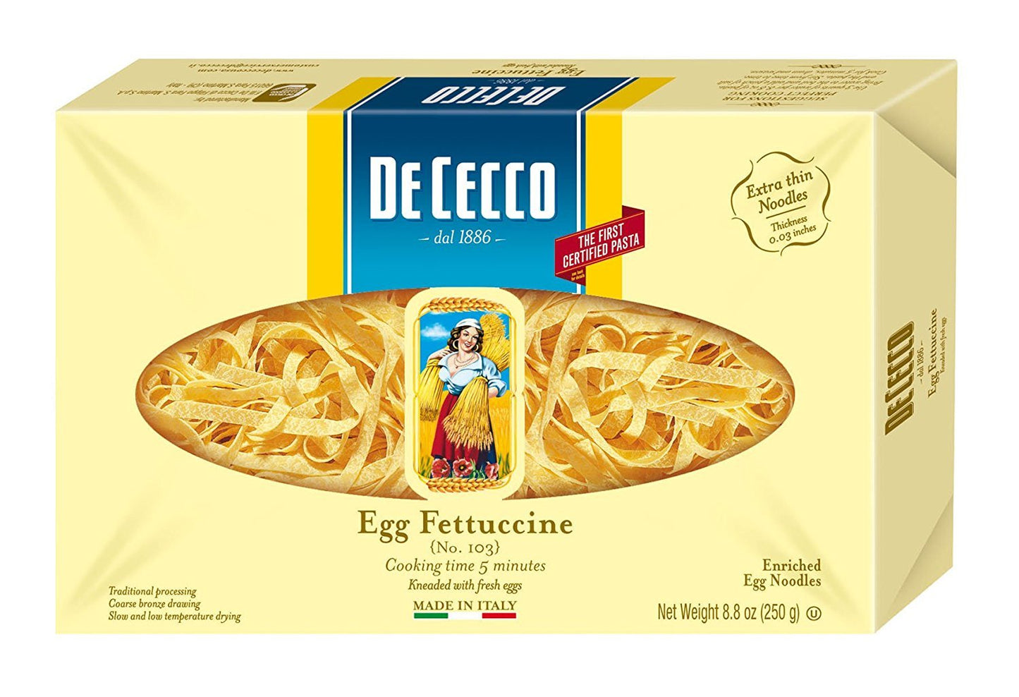 De Cecco Pasta Egg Noodle Fettuccine, 8.8 Ounce - 12 per case.