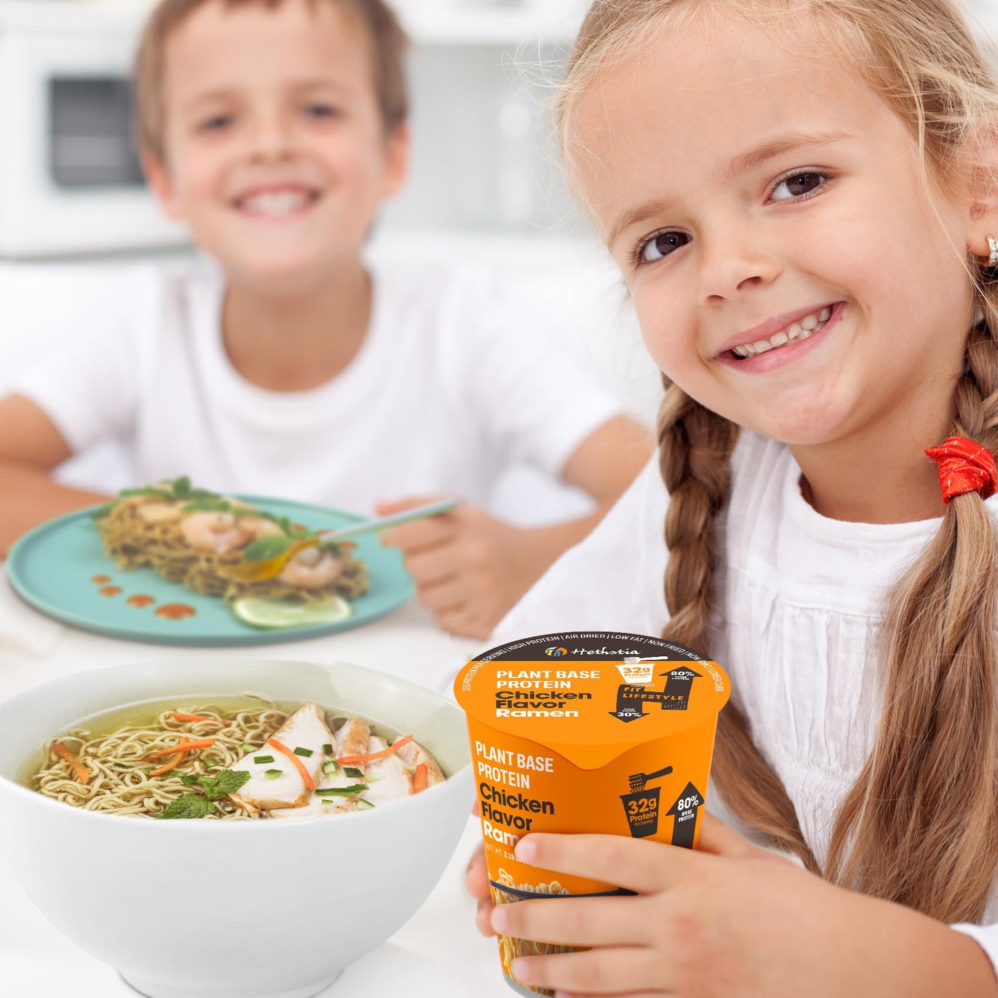 Hethstia Protein Ramen, Chicken Flavor Pre-Packaged Ramen Soup Cup, 6-Pack Instant High-Protein Noodles with 32g Plant Protein,