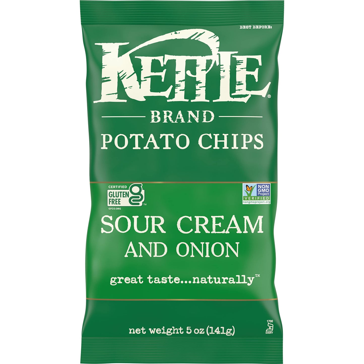 Kettle Brand Potato Chips, Sour Cream & Onion Kettle Chips, 5 Oz