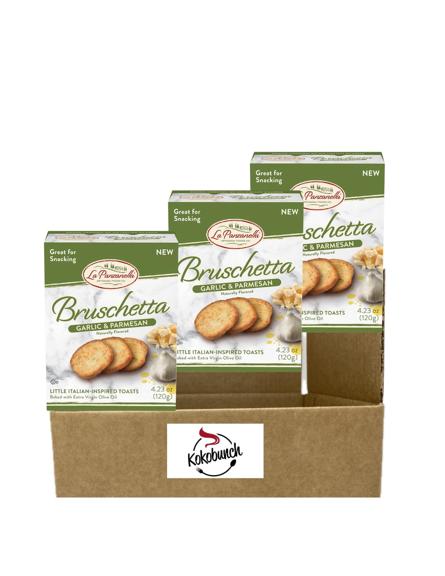 All Natural Bite Size Bruschetta Toast Breakers Bruschettini Vegan Chips (4.23Oz 3Pack Garlic & Parmesan)