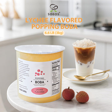 Soeos Lychee Popping Boba Pearls, 6.6 lbs (3000g), Bursting Boba Pearls for Bubble Tea, Beverages, Shakes, Desserts, Smoothie an