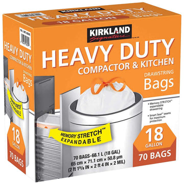 Kirkland Signature Compactor Bags, 18 Gallon, Plastic, Drawstring, White, 70 Count