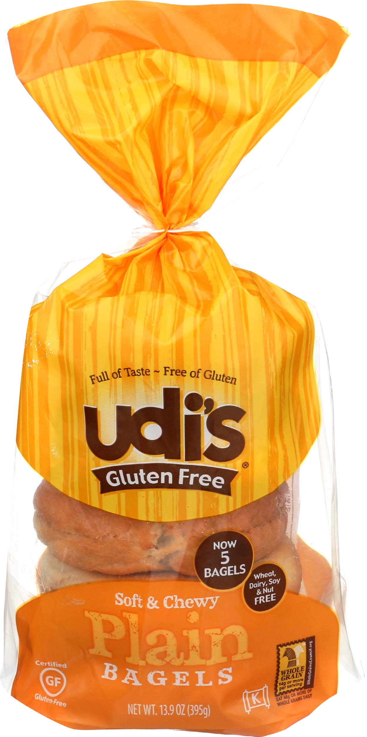 Udis Gluten-Free Plain Bagels, 4 Count (Pack of 8)