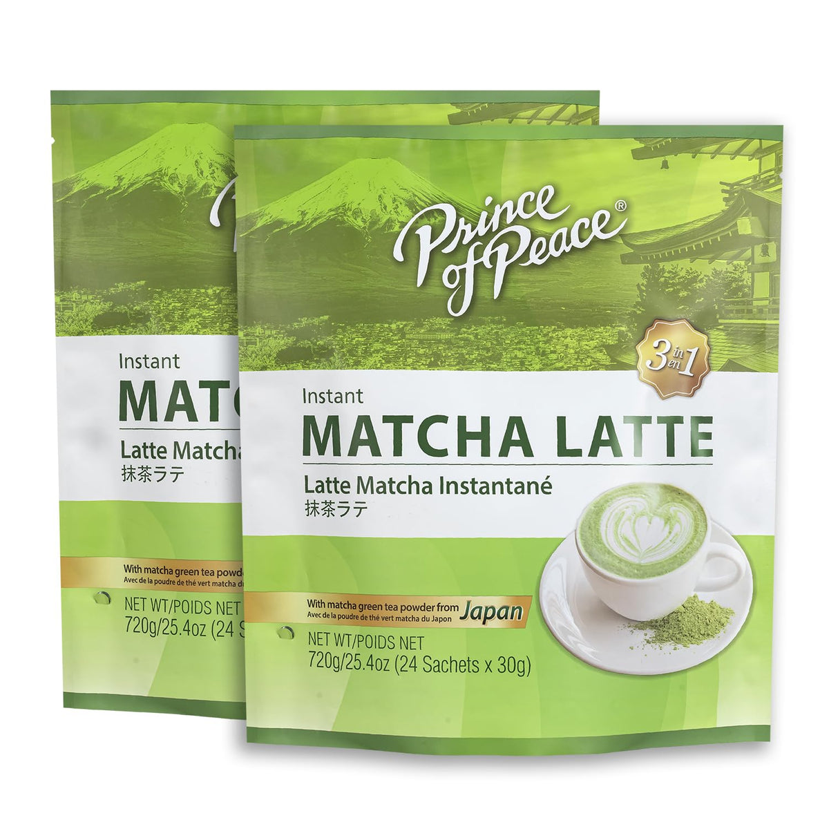 Prince Of Peace 3 In 1 Matcha Latte Instant Beverage 24 Sachets - Pack Of 2 - Made With Matcha Powder From Japan - Instant Hot Or Cold Beverage - Easy To Brew - Rich And Creamy Taste - Just Add Water