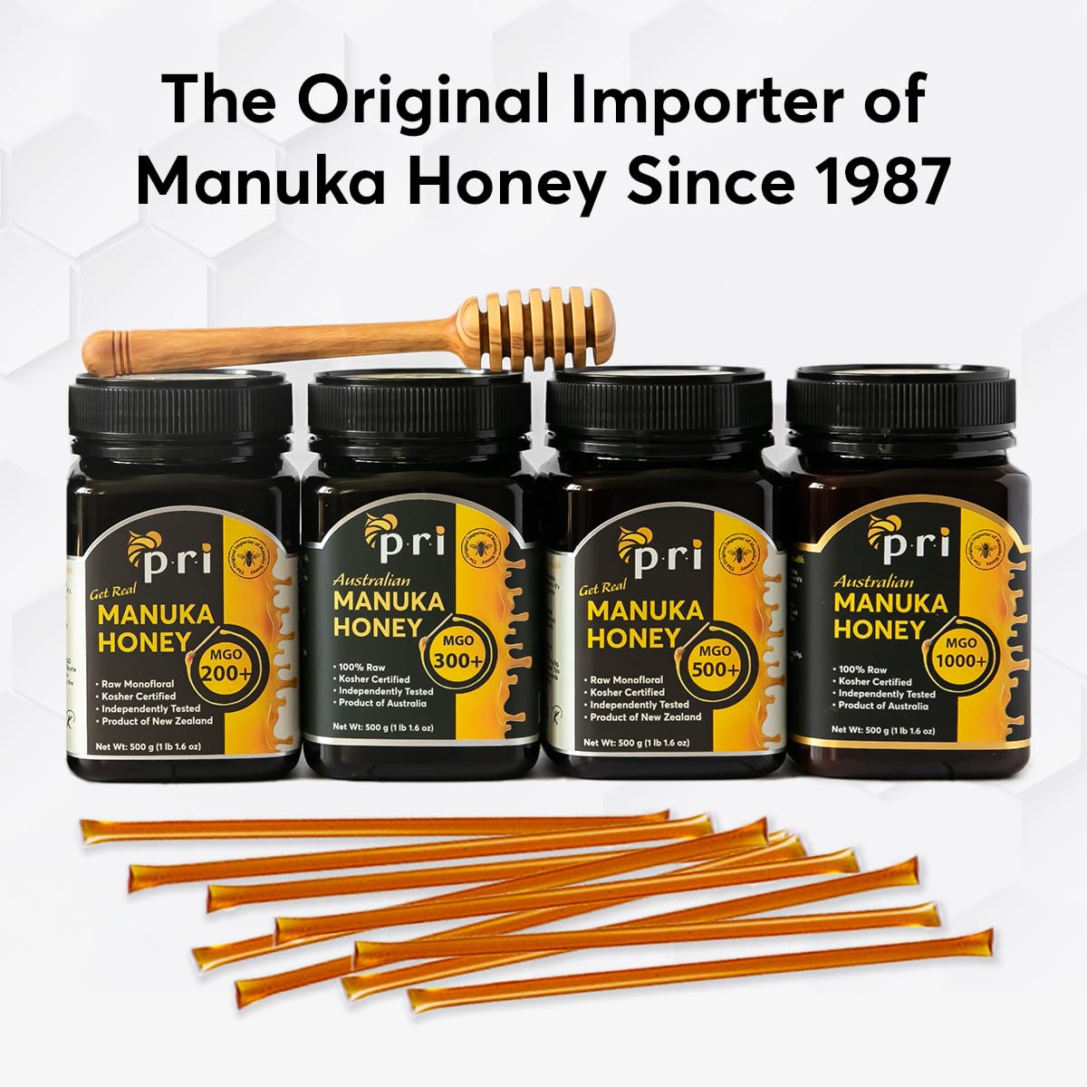 P.R.I Manuka Honey Sticks, Certified Mgo 300+, Raw New Zealand Manuka Honey, Perfect For On-The-Go, 20Ct