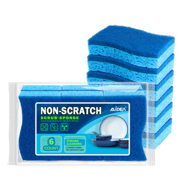 Aidea-Brite Non-Scratch Scrub Sponge-12Count, Sponges For Dishes, Cleaning Sponge, Cleans Fast Without Scratching, Stands Up To