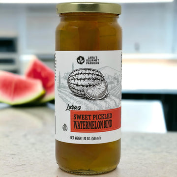 Laras Sweet Pickled Watermelon Rind - Gourmet Pickles in 20oz Glass Jar, 1.25 lb Pack