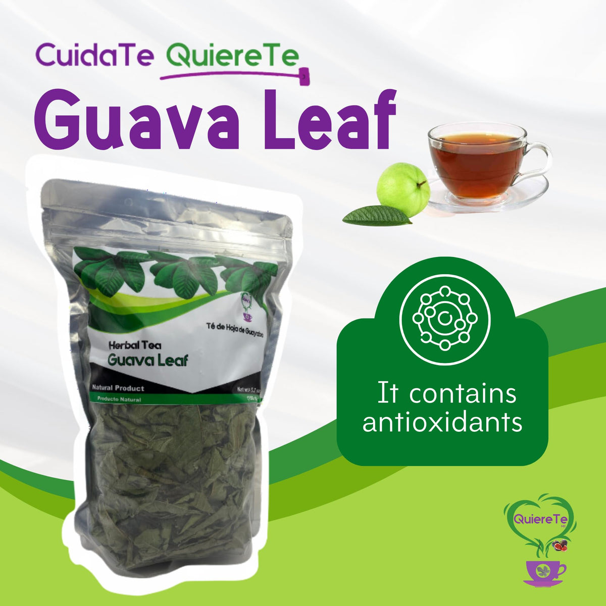 Guava Leaves, Quiere Te, Guava Tea, 5.3 Oz (150 Grams), Up To 200 Cups, Dried Whole Guava Leaves, Psidium Guajava, Guava Herbal