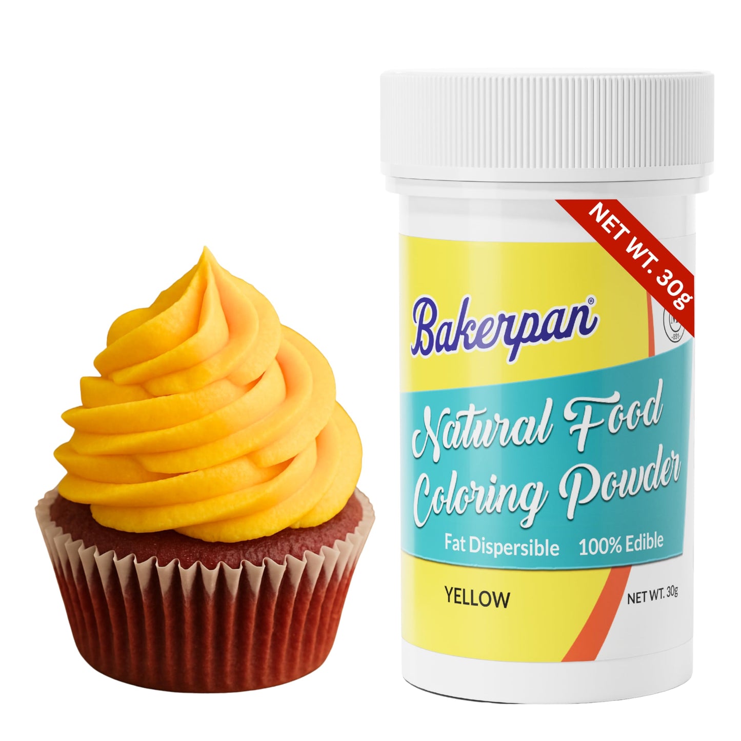 Bakerpan Yellow Oil-Based Dye-Free Food Coloring Powder for Baking - 30 g - Plant-Based, Natural Coloring for Buttercream Frosti