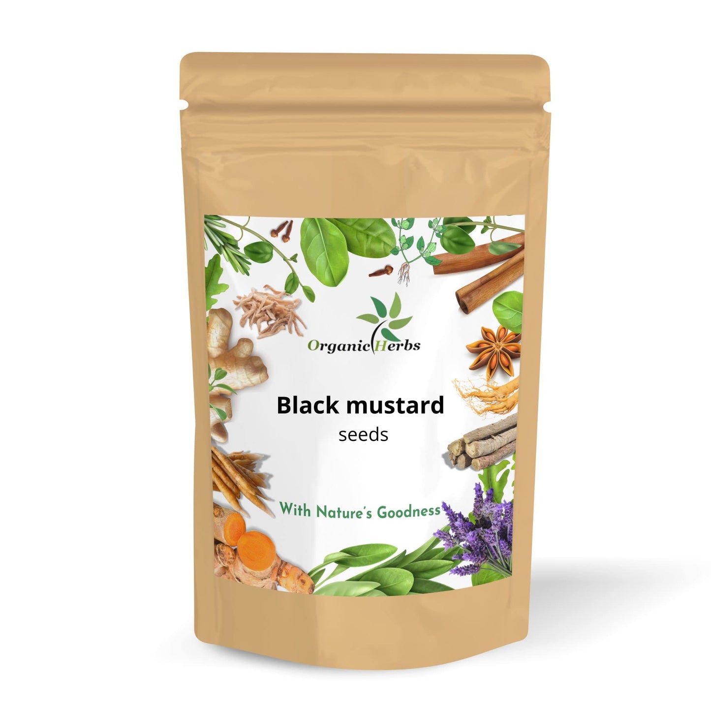 Organic Herbs Black Mustard Seeds (Brown Pouch 6.5 Ounce / 185Gm)
