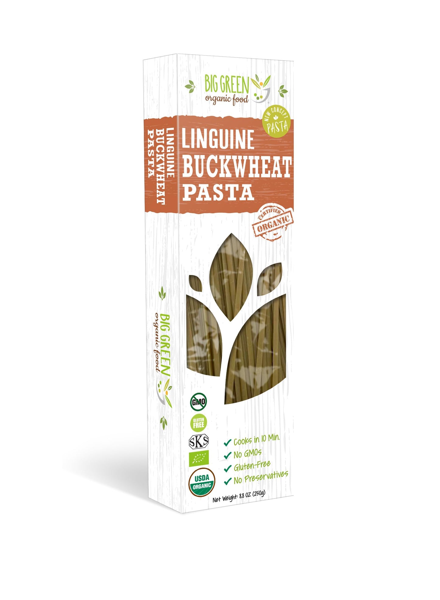 Big Green Organic Food- Organic Buckwheat Linguine Gluten-Free Single Ingredient Pure Buckwheat Non-Gmo Vegan Wheat And Rice Alternative 8.8Oz (1 Pack)