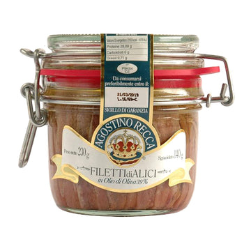 Agostino Recca Anchovies Fillets In Olive Oil - Wild Caught Fish From Italy - Anchovy Fillets For Pizza, Pasta, Salads (8.1 Oz)