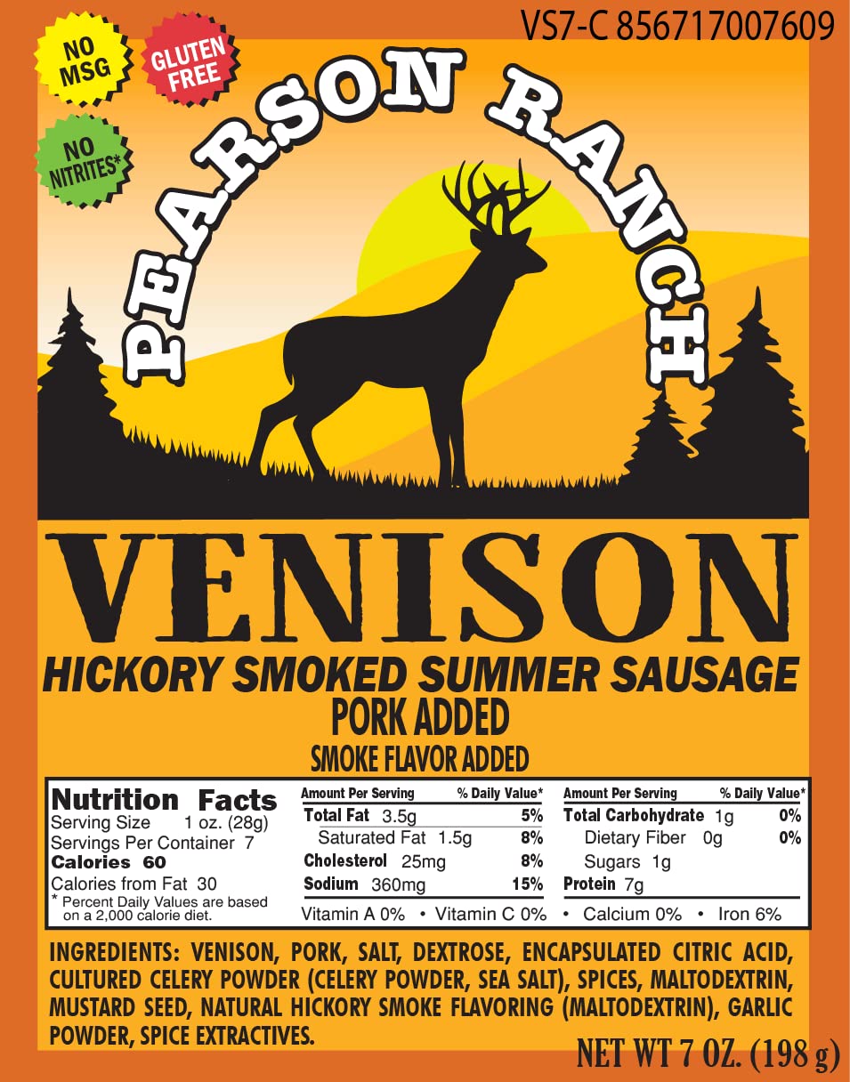 Pearson Ranch Venison Wild Game Summer Sausage 7 Ounce Stick Of Venison Summer Sausage Exotic Meat, Gluten-Free, Msg-Free, Paleo