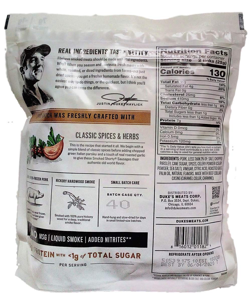 YONLICH Dukes Smoked Shorty Sausages, Original Recipe, 16 oz (3 Pack)