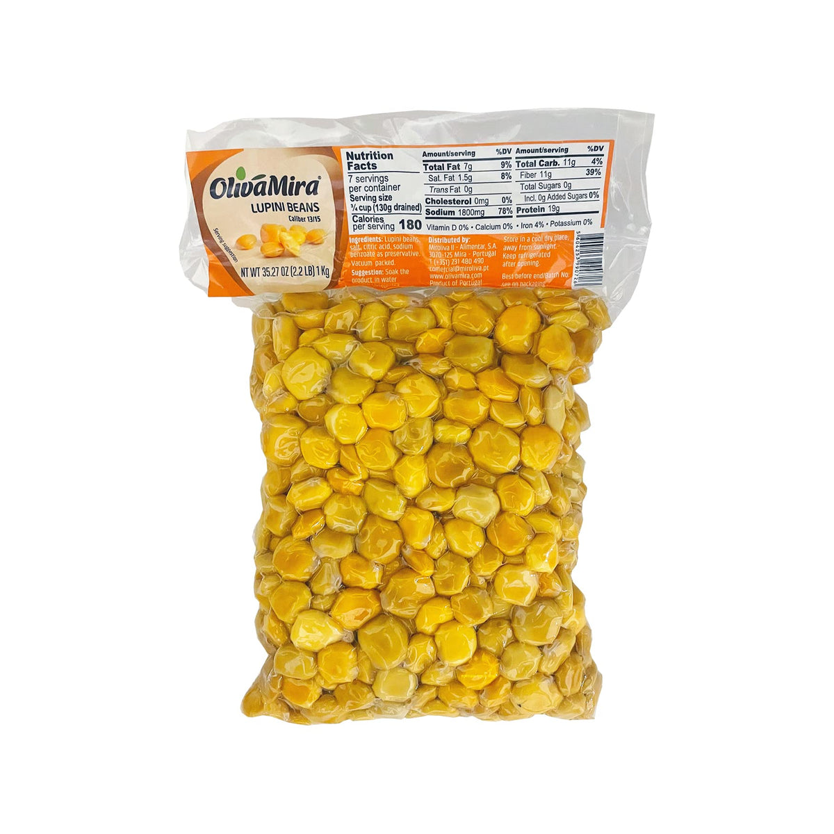 Olivamira - Portuguese Lupini Beans - Vacuum Sealed - 1Kg (2.2Lbs) - Product Of Portugal
