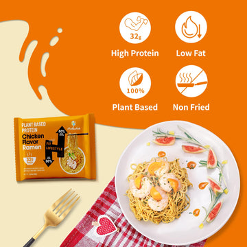 Hethstia High Protein Ramen Soup Chicken Flavor 6-Pack Instant Ramen Noodles Chicken Broth 32g Plant-Based Protein Vegan Non-GMO Low Fat Egg-Free Dairy-Free Pre-Packaged Quick Meal