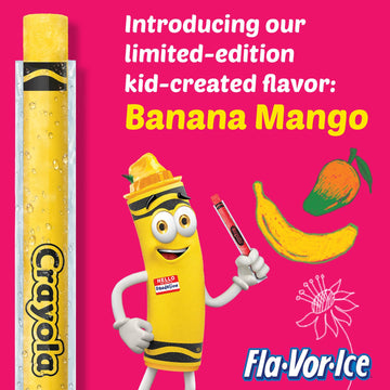 Crayola Fla-Vor-Ice Popsicle Variety Pack of 2 Oz Freezer Bars Assorted Flavors Banana Mango Strawberry Berry Punch Orange G Lemon-Lime 96 Count