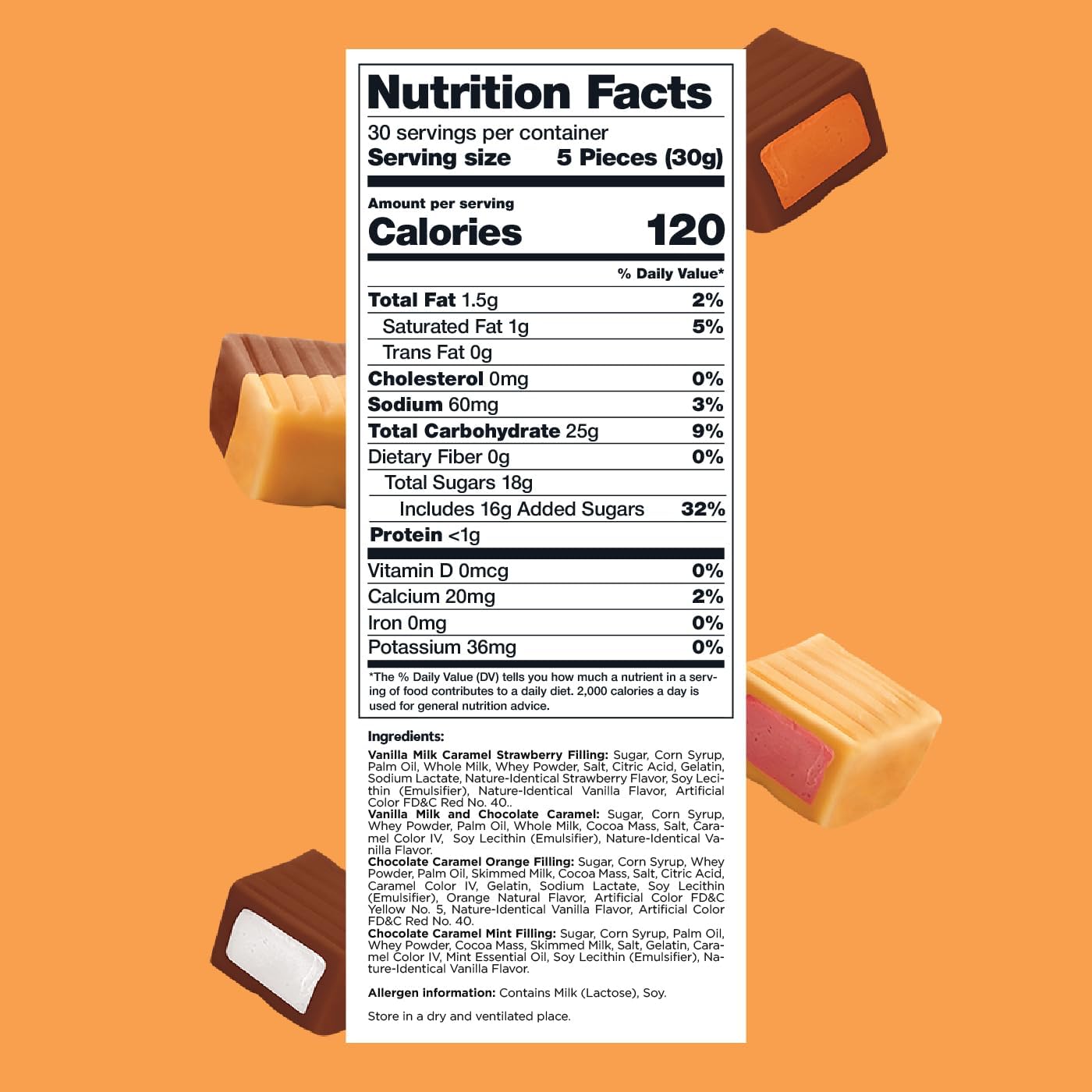 Caramel Cubes - Assorted Flavors Soft Filled Candy, Individually Wrapped, 2-Pound Bulk Pack (About 150 Count)