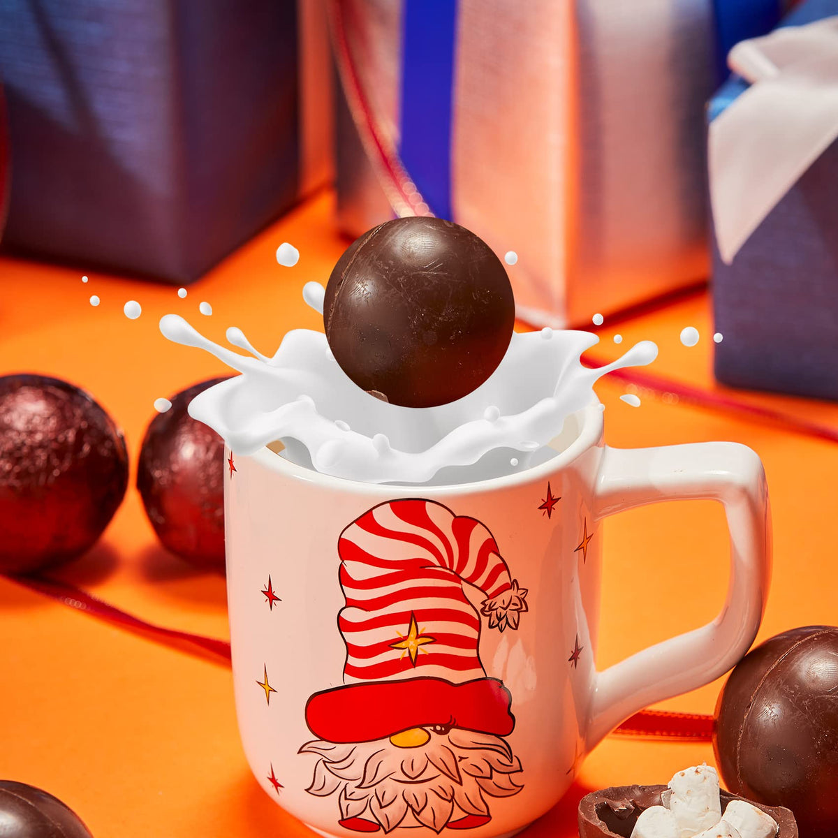 Kiri & Sons Hot Chocolate Boms - Set of 6 Cocoa Melts Marshmallow Balls - Caramel & Fudge Brownie Flavors - Classic Milk Chocolate