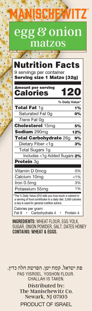 Manischewitz Egg & Onion Matzo 10oz (2 Pack) Crisp & Delicious Flavored Matzo, Not Kosher for Passover