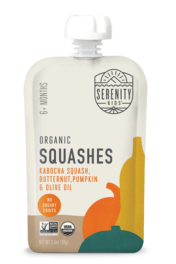 Serenity Kids 6+ Months Squash Veggie Baby Food Puree Pouches - Bpa-Free & Usda Organic & Allergen Free - No Added Sugars - 3.5 Oz 12 Pack