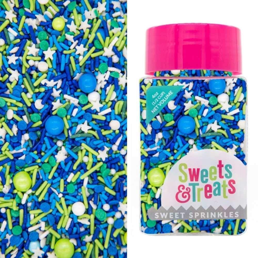 Sweets & Boutique Cake Sprinkles - Navy Jimmies, Green Nonpareils, Blue Sugar Crystal, Lime Sugar Pearl - 4 Ounce Pack