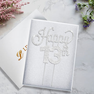 Lingteer Happy 13Th Birthday Silver Rhinestone Cake Topper - Cheers To 13Th Birthday Thirteen Years Old Party Cake Centerpieces