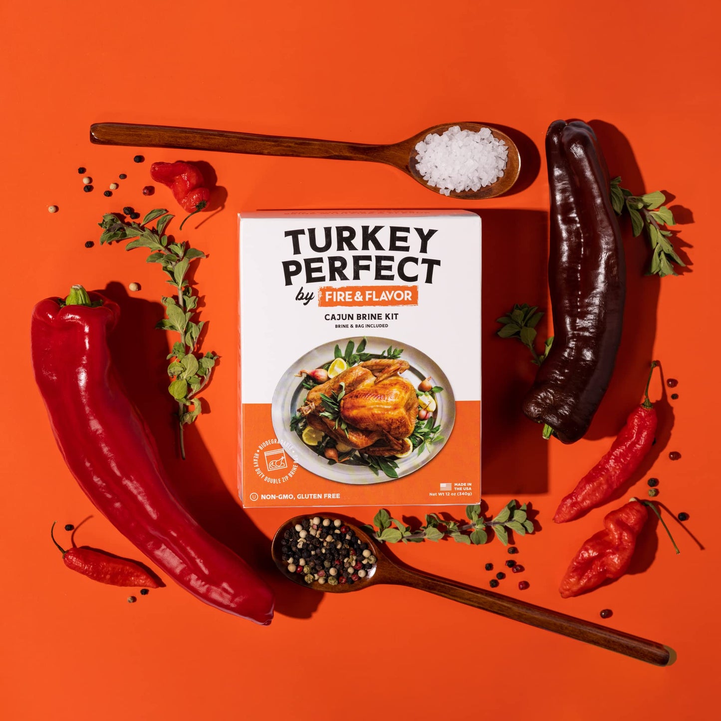 Fire & Flavor Cajun Turkey Brine Kit - Includes Bag and Poultry Seasoning for Roasting Grilling smoky aroma and Frying Birds Up to 25 lbs