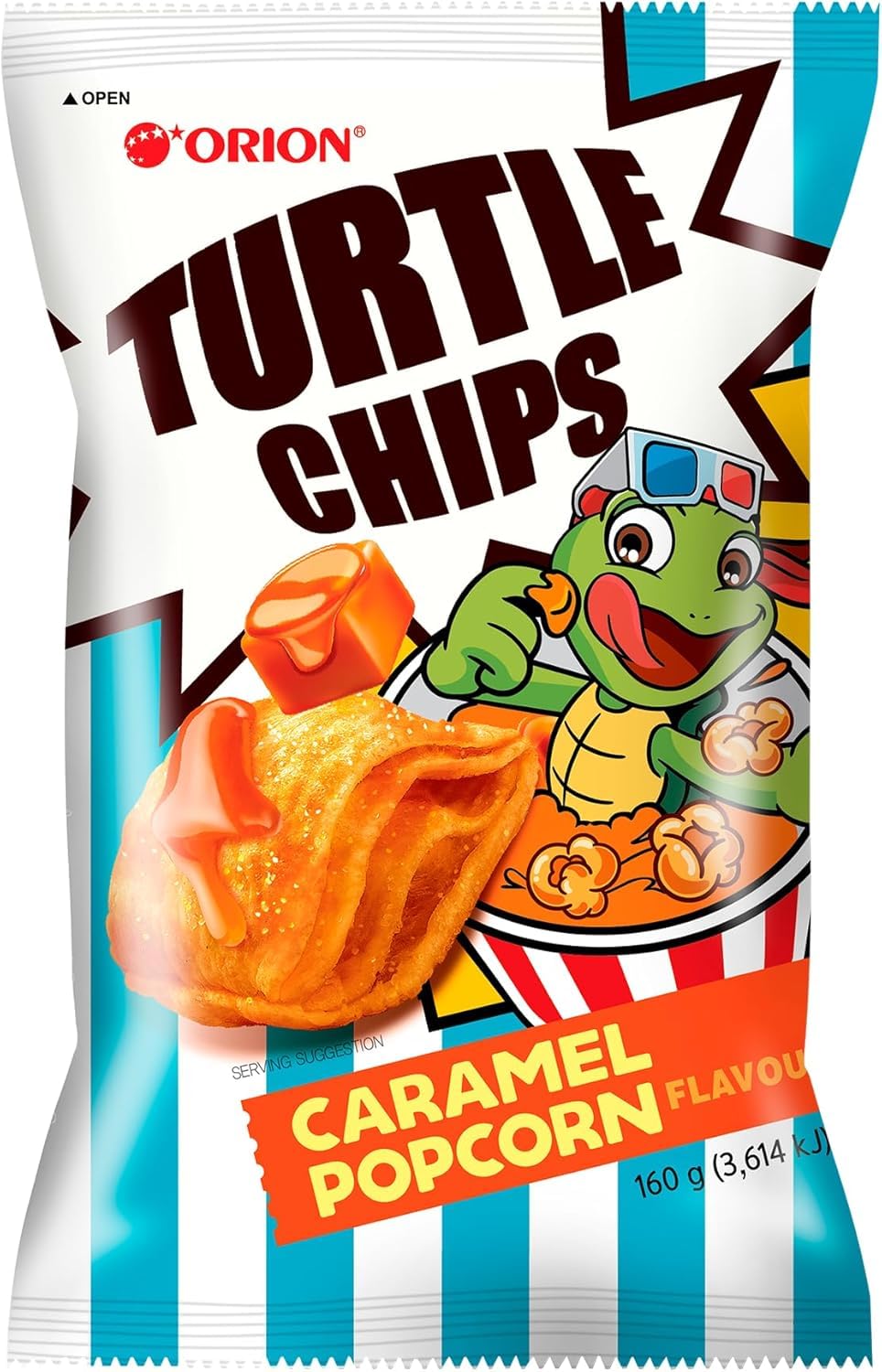 Orion Turtle Chips, Caramel Popcorn, 4 Layered Crispy Structure, 5.65 oz, Korean Snack Pack of 3