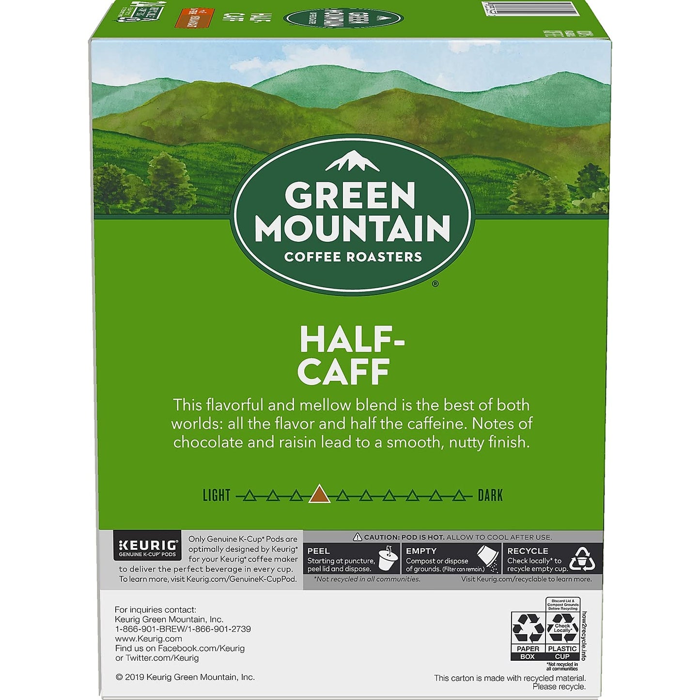 Green Mountain Coffee Roasters Half Caff K-Cup Pods, Medium Roast, 24 Count