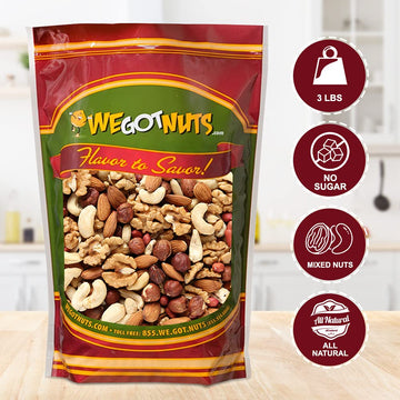 Raw Deluxe Unsalted Mixed Nuts- Premium Quality Kosher Mixed Nuts Snack By We Got Nuts- Natural Rich Flavor Cashews, Walnuts, Al