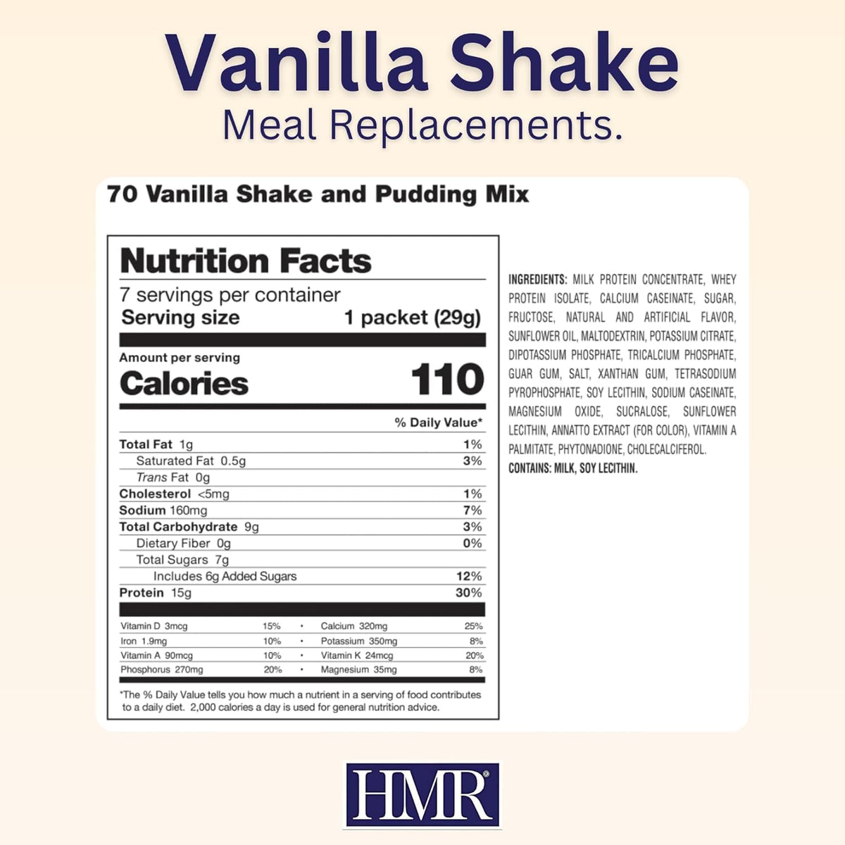 HMR 70 Plus Shake & Pudding Mix | Meal Replacement Powder | Lactose-Free | 15g Protein | Easy to Make | Low Calorie (7.35 Ounce