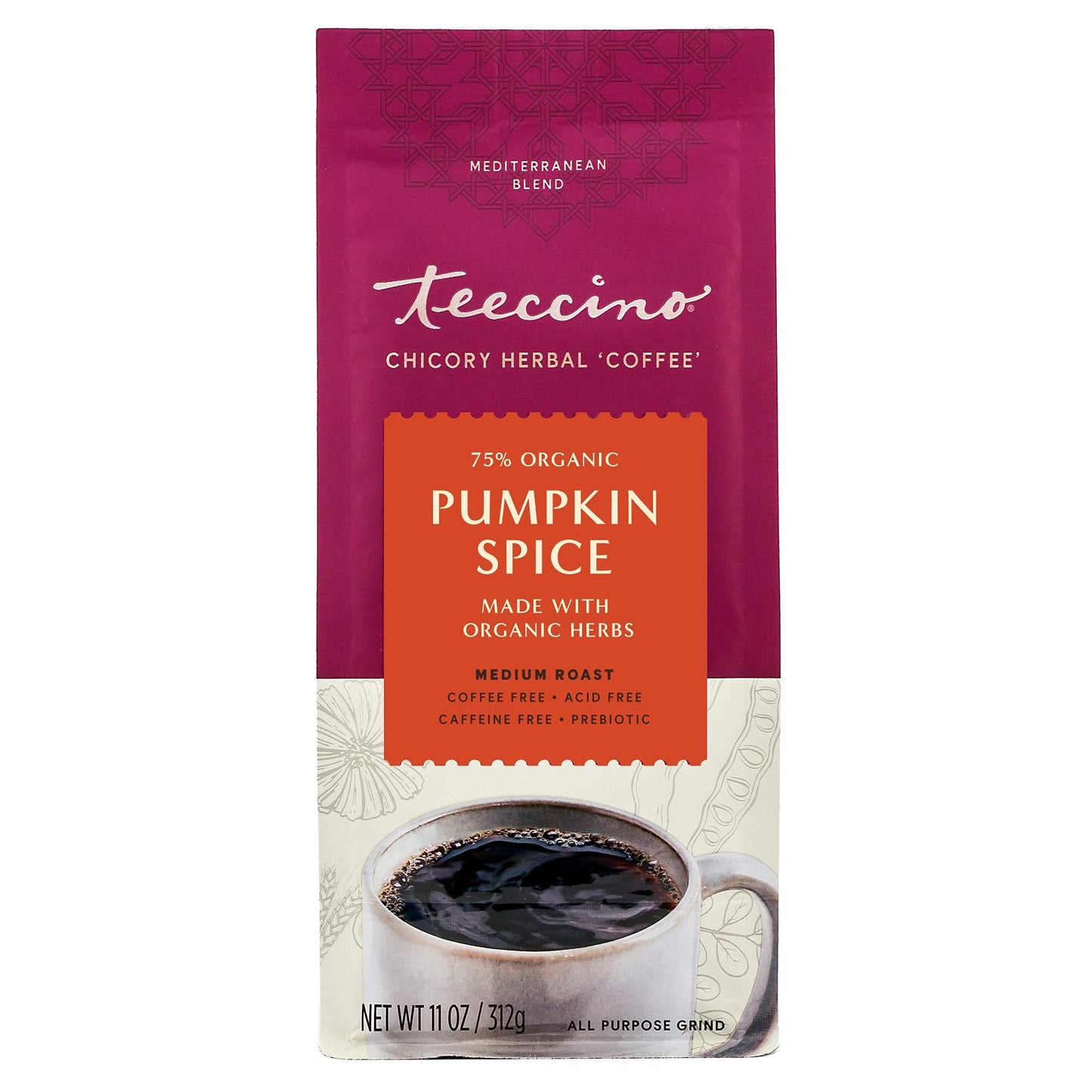 Teeccino Pumpkin Spice Chicory Coffee Alternative, Medium Roast, 11 Ounce